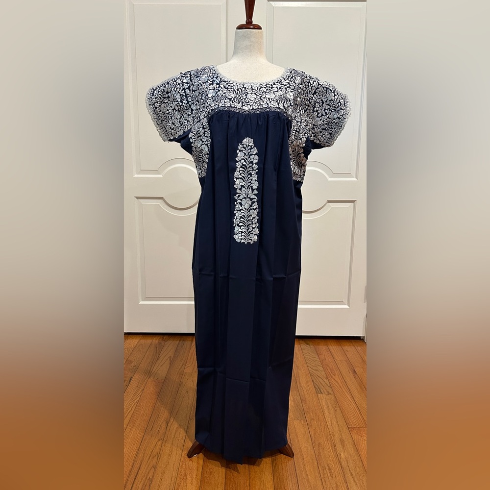 XL San Antonino Maxi Dress,Oax,Mexican dress Hand Embroidered with Silk threads.